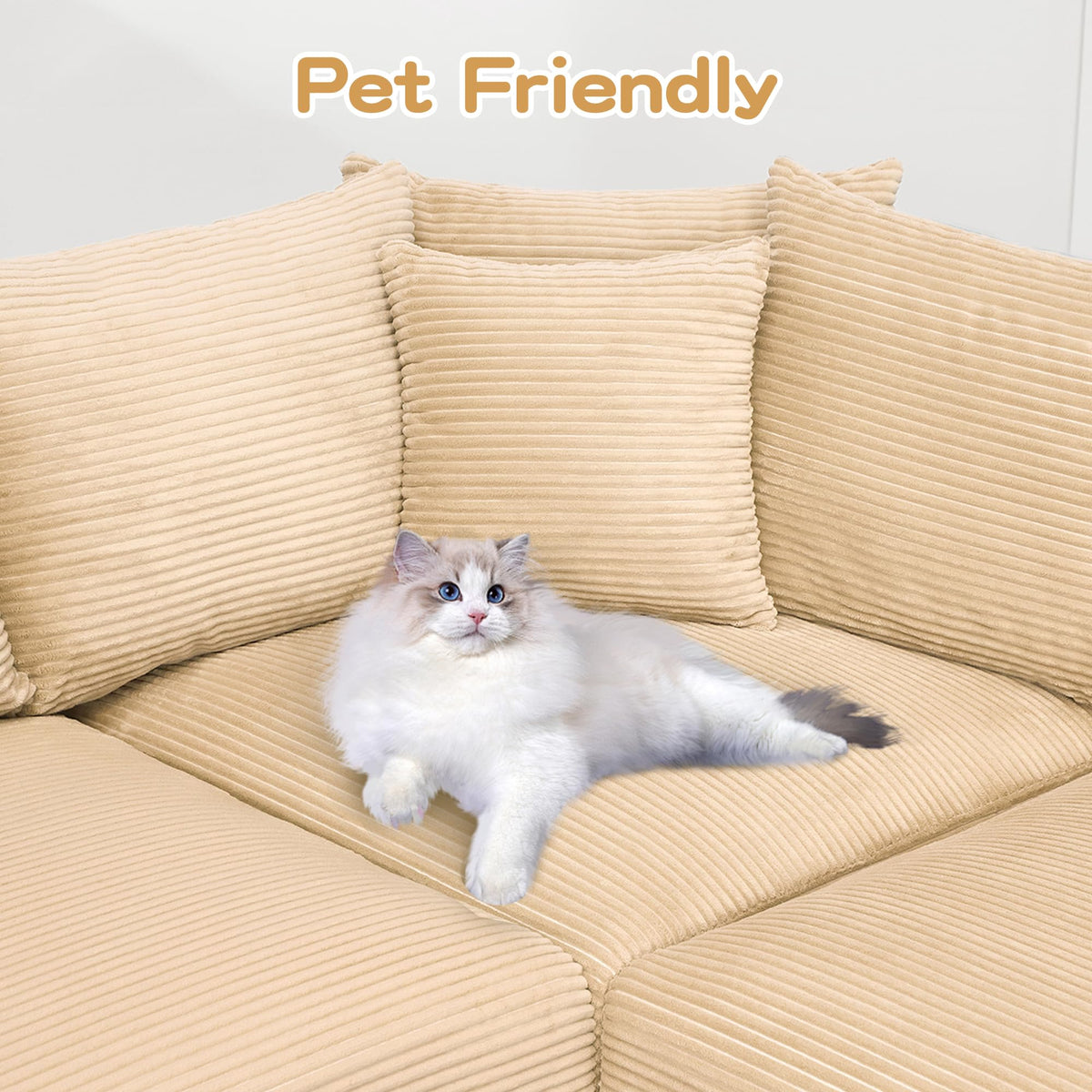 130" Oversized Cloud Modular Sectional Couch,Corduroy 3 Seater Sofa Extra Thick Armrests Good Resilience Cushion Ergonomic Design,Easy Assembly Suitable for Living Rooms Studies,Camel WM213
