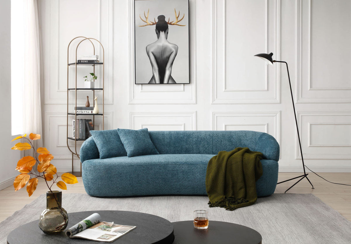 Tidyard Blue Mid Century Modern Curved Sofa, 3-Seater Boucle Fabric Couch for Living Room, Bedroom or Office – No Assembly Needed, Comfortable Upholstered Design, 86.? W