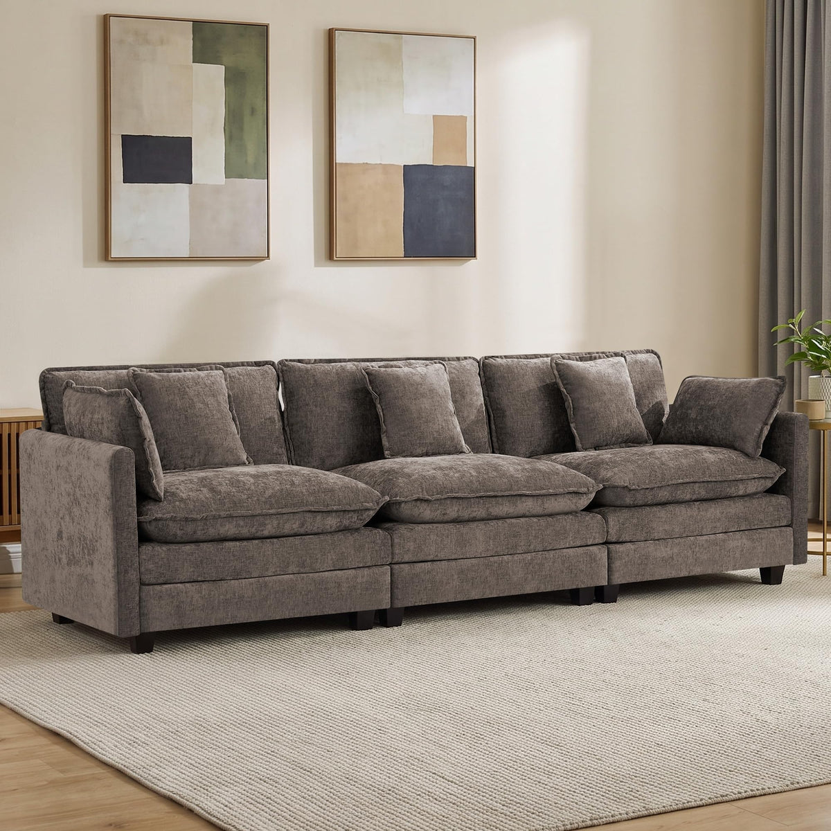 113" V-Shaped Cloud Couch, Modular Sectional for Living Room, Light Grey