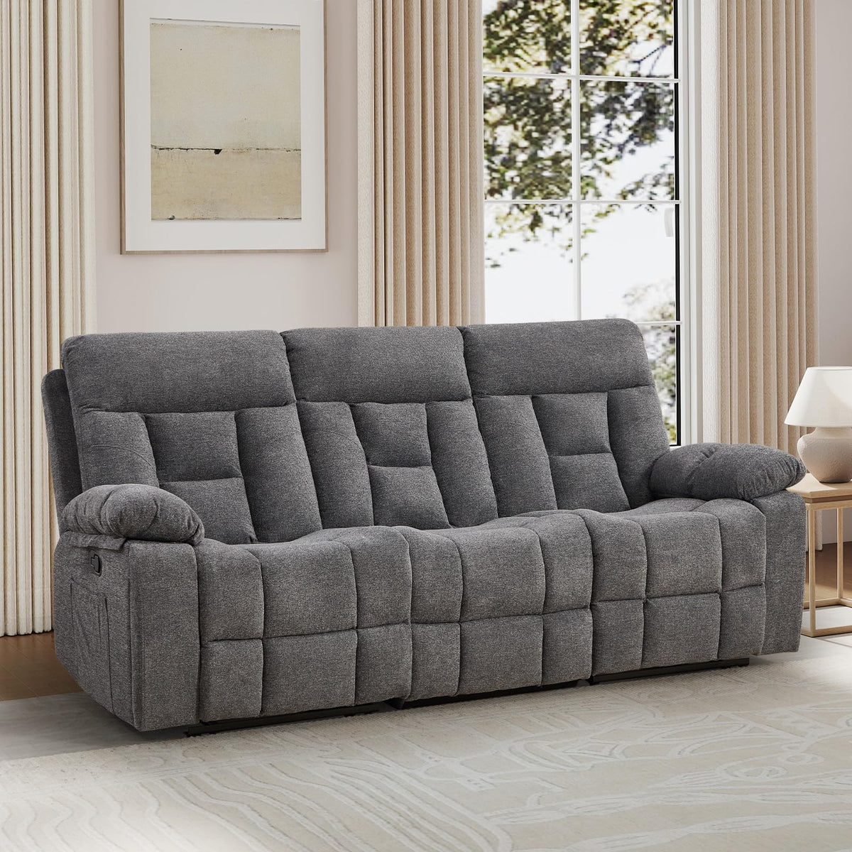 EBELLO 2 Piece Reclining Living Room Set, Soft Fabric Recliner Sofa Furniture Set, Included Power Lift Recliner Chair with Massage and Heat and 3 Seat Sofa, Dark Greenish-Grey
