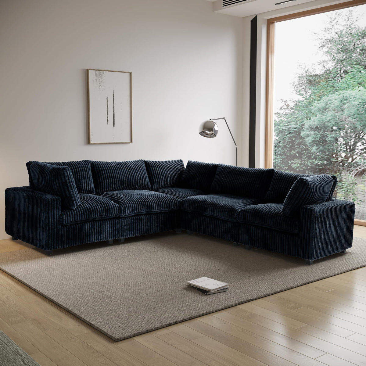 WJShome Cloud Couch Modular Sectional Sofa,118" Oversized V Shaped Sofa with Storage Ottoman for Living Room,Plush 6 Seater Convertible Sectional Couch,Covers Washable&Replaceable,Black