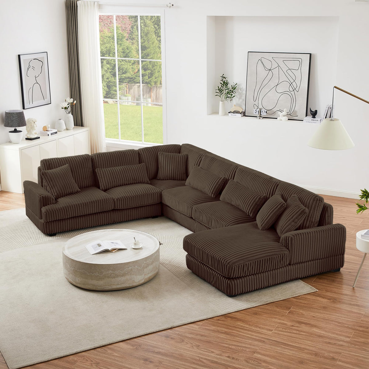 128.35'' Oversized Sleeper Sofa for Living Room, U-Shaped Sofa Couch Modern Sofa Upholstered with a Chaise Lounge for Living Room, Brown