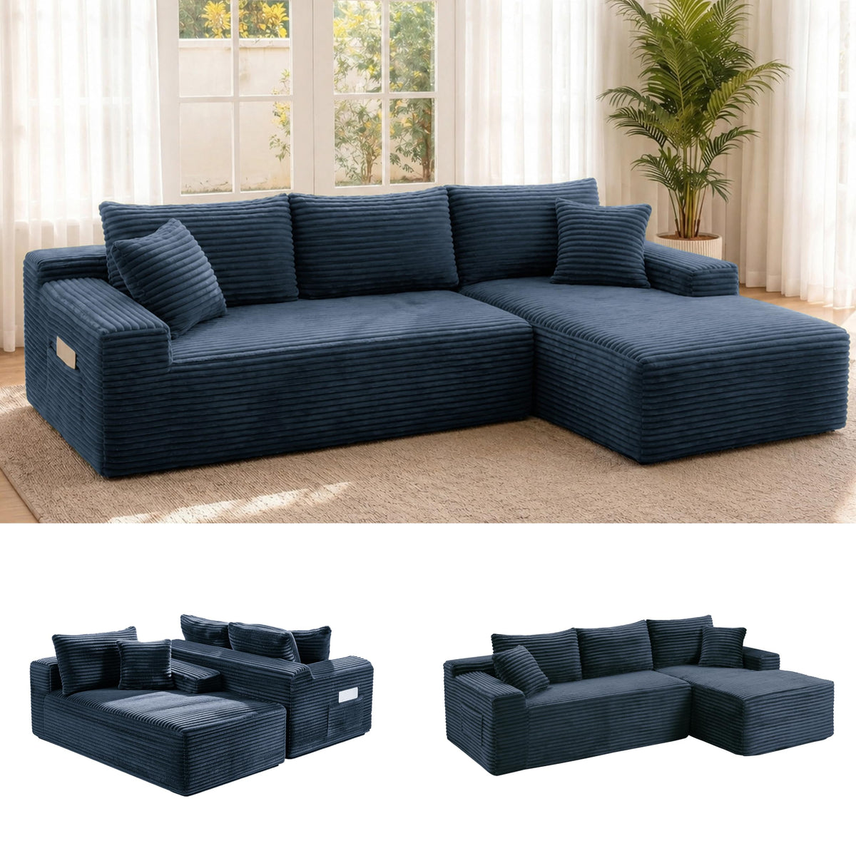 106" Modular Boneless Sofa, Sectional Chaise L-Shaped Couch for Living Room