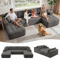 126" Oversized Cloud Boneless Couch, Modern Sofa Couch U Shaped Modular Sectional Sofa with Chaise, Premium Corduroy Fabric Boneless Couch for Living Room, No Assembly Required Black Floor Sofa