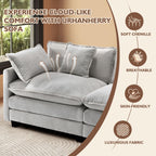 Urhanherry 111.4” L Shape Cloud Couch, Modular Sectional Sofa with Movable Ottoman, 3-Seater Chenille Couches Deep Seat with Throw Pillows for Living Room Apartment （Grey）