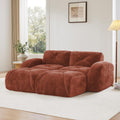 U-Shaped Sectional Sofa with 2 Movable Ottomans, 2-Seater Tufted Velvet Couch, Boneless Cloud Design, 32D High-Density Foam, No Assembly Required, Anti-Slip Bottom for Living Room Bedroom, Red Brown