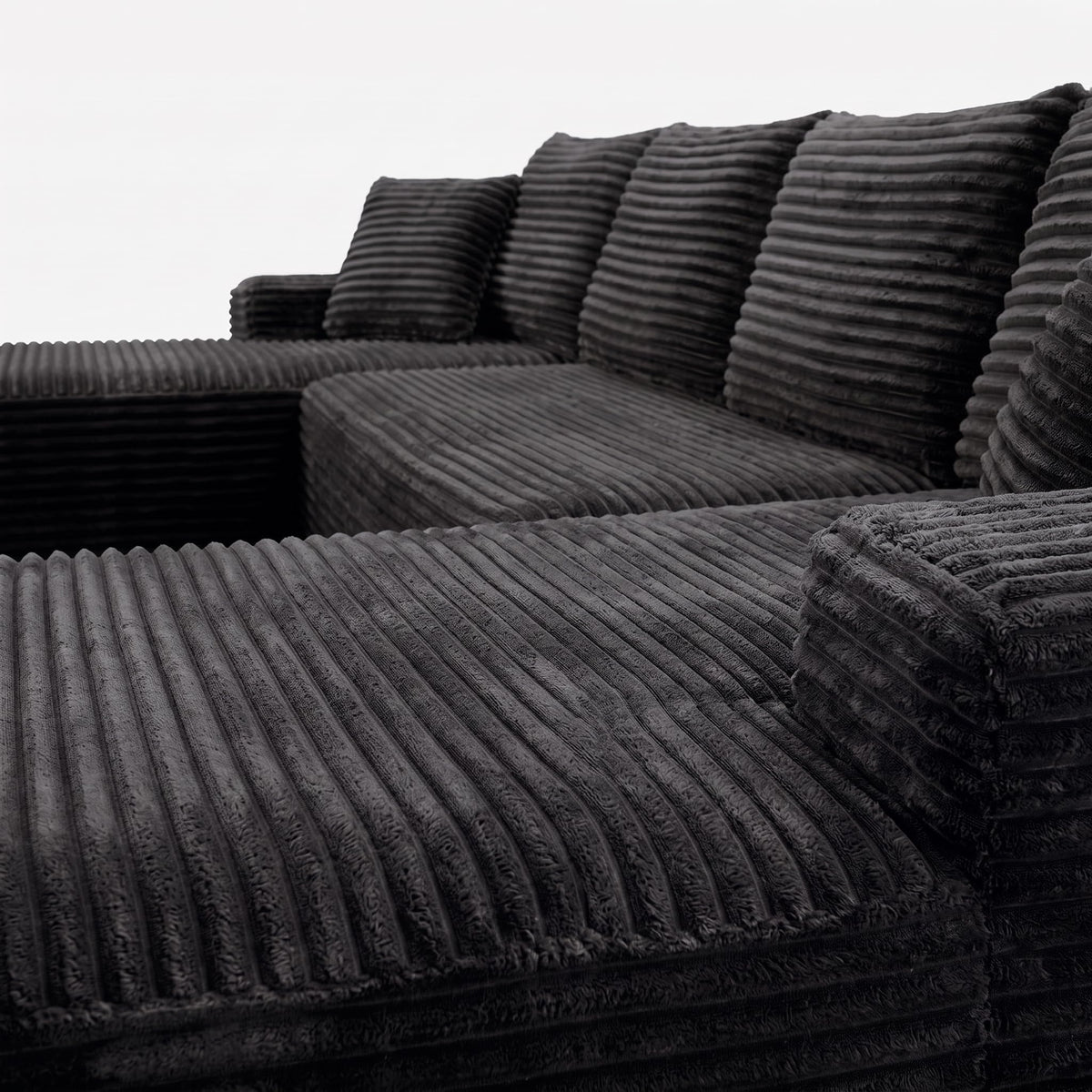 132.1" Compressible U-Shaped Sectional Sofa Set, Minimalist Modular Cloud Couch with Corduroy Fabric, Zero-Leg Full Base Design, Includes 2 Throw Pillows, Perfect for Living Room, Apartment, Condo