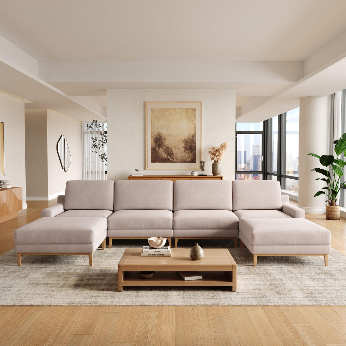 WJShome Oversized LoveSeat Modular Sectional Sofa, Wide Deep Seat Solid Wood Cloud Couch, FSC Certified Comfortable Cloud Couch Sectional, Sofa Covers Removable, White