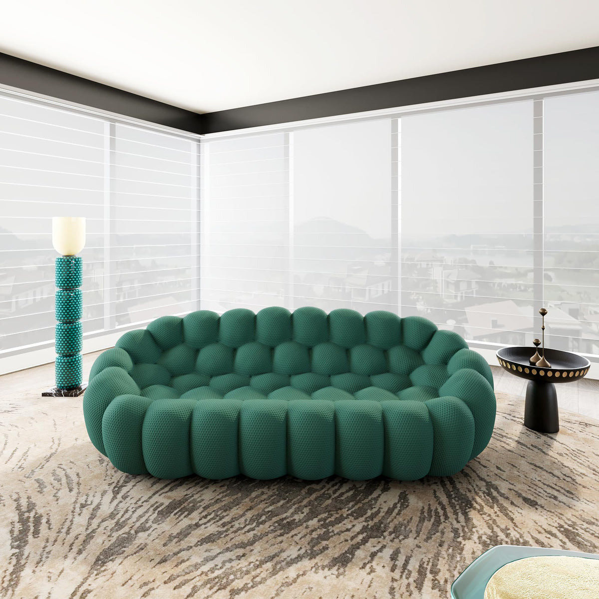 WJShome 98.43''Bubble Couch Large Seating,3D Honeycomb Shape Curved Couches,Deep Seat Floor Sofas Chair Lounge for Office,Apartment,No-Assembly,Orange