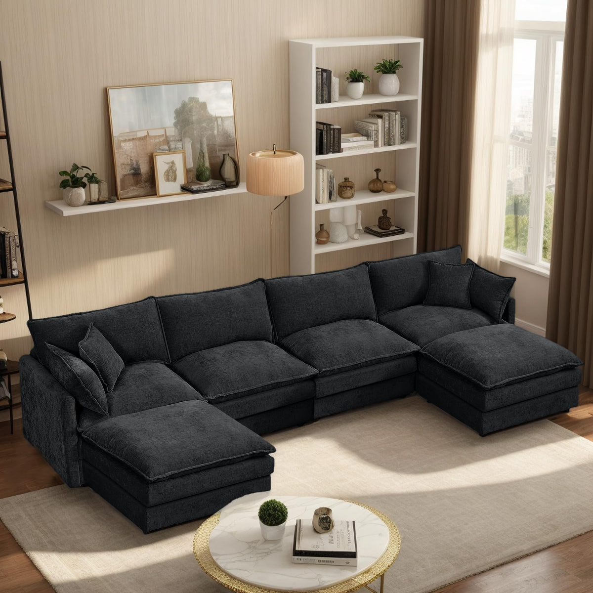 106.3" Chenille Modular Sectional Sofa,Convertible Cloud Couch