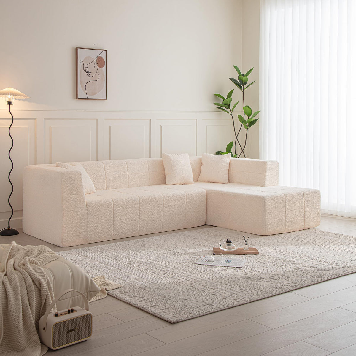 105.5" Modular L Shaped Sectional Floor Couch, Deep Seat Tufted Comfy Sofa Set with Chaise for Living Room