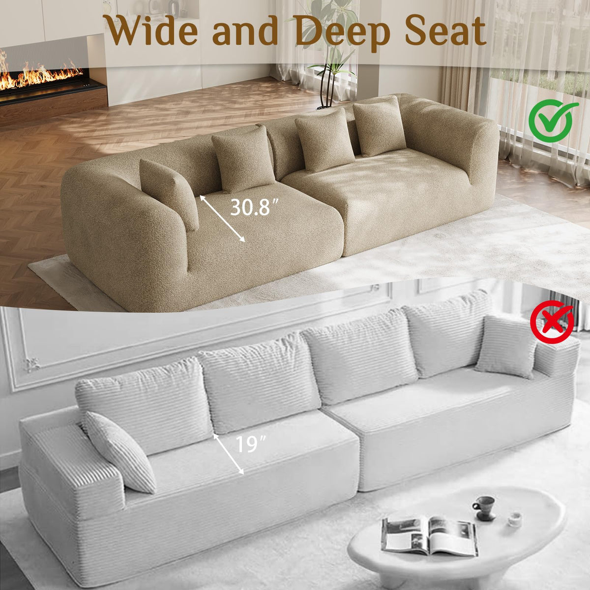 120" Oversized Sectional Couches for Living Room, Comfy Plush Boneless Modular Sectional Sofa, Modern Modular Couch Chenille Cloud Couch Sectionals, 4 Seater, No Assembly Needed, Light Brown
