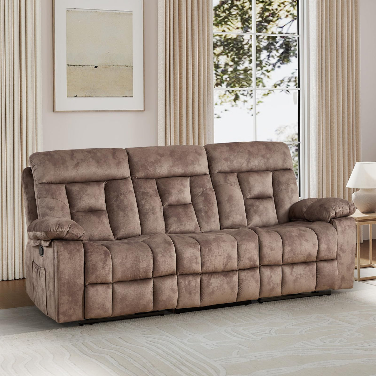 EBELLO 2 Piece Reclining Living Room Set, Soft Fabric Recliner Sofa Furniture Set, Included Power Lift Recliner Chair with Massage and Heat and 3 Seat Sofa, Dark Greenish-Grey