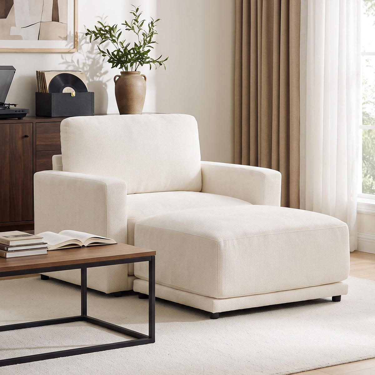 110.6" Modular Sectional Sofa with Ottoman, Upholstered L Shaped Sectional Couch with Thick Cushions, Oversized Chenille Comfy 4 Seater Sofas for Living Room, Easy Assembly, White