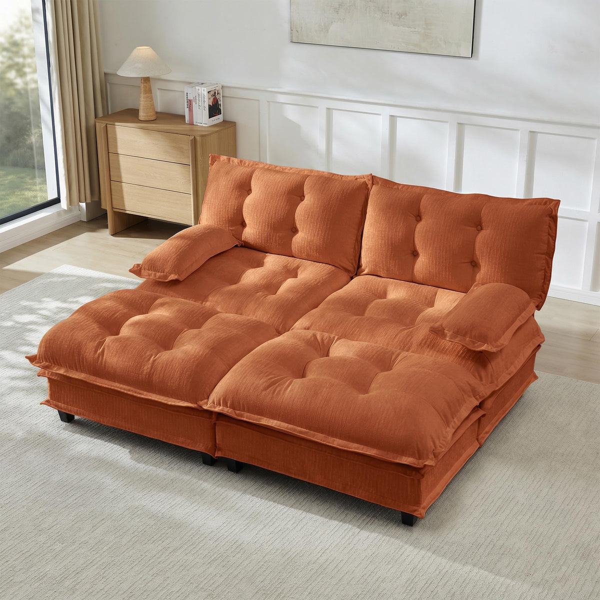 U Shaped Modular Sectional Sofa - 108" Chenille Cloud Deep Seat Couch with Ottoman, 5-Seat Comfy Lattice Decored Seat Cushion for Living Room, Apartment,Light Coffee