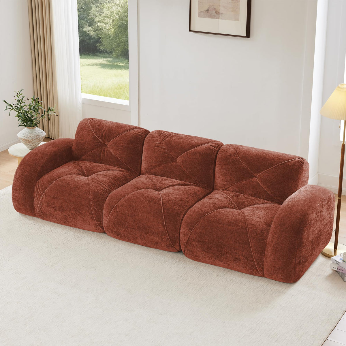 U-Shaped Boneless Sofa, Tufted 32d High Density Sponge Bottom, Anti-Slip Design, No Assembly Required, Free Combination, Movable Ottomans for Living Rooms, Home Theater, Blue