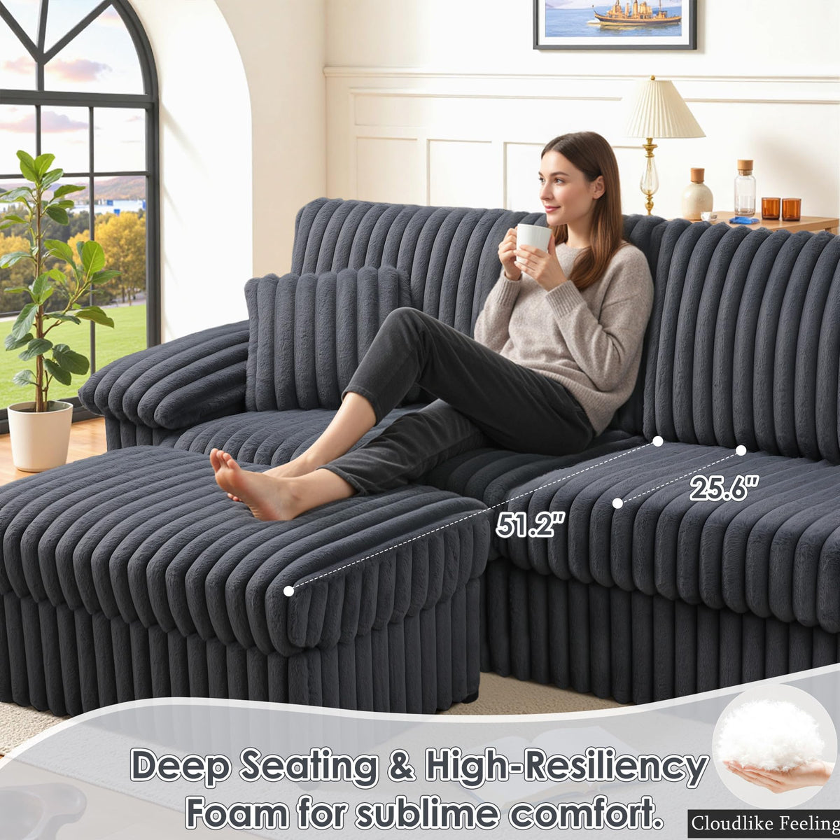 130" Oversize U-Shaped Modular Sectional Sofa for Living Room, with Storage