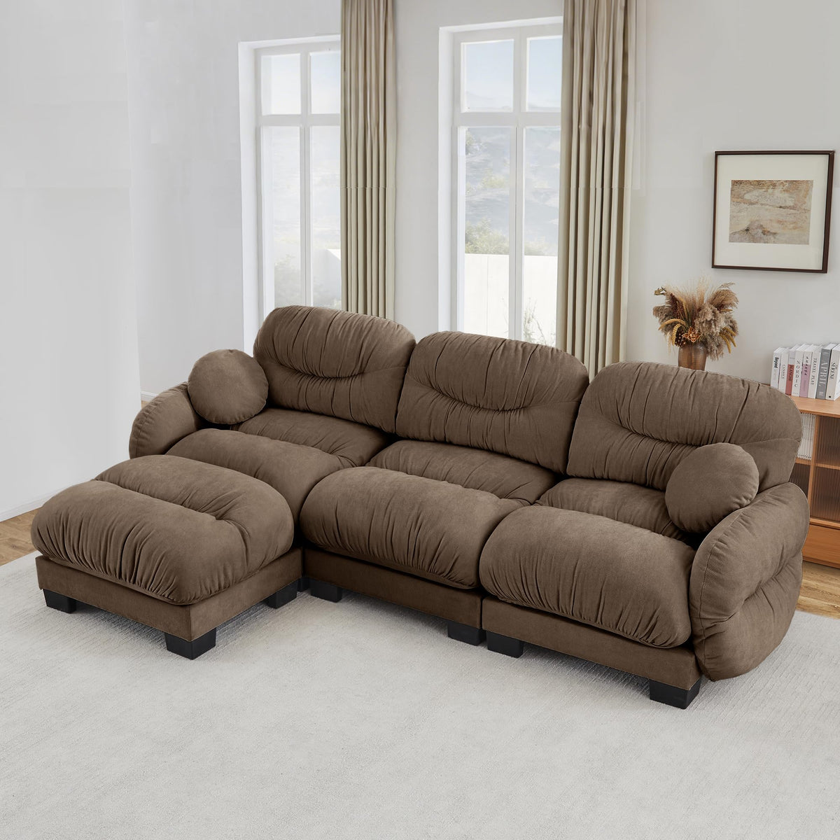 116" Cloud Modular Chenille L Shaped Sectional Sofa with Ottoman, Deep Seat Cloud Couch with Interlocking Metal Connectors for Modern Living Room (Beige, 3S+1O)
