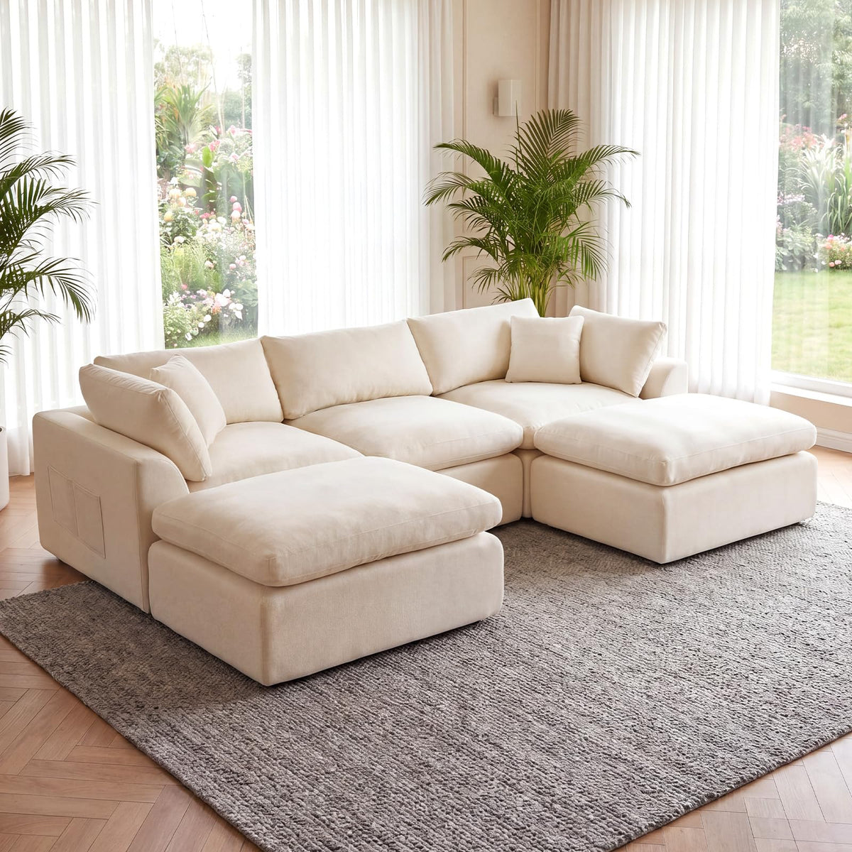 WildVenture Modular Chenille Sectional Sofa Set with 2 Ottomans,30D Chenille Upholstery with Polyurethane Foam, No Assembly Required, Compressed Easy-Move Design, Grey