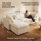 112.5" Cloud Couch Sectional, No Assembly Required Modern Modular Sectional Couches for Living Room, White Chenille L-Shaped Sofa with Ottoman & Pillows, 1200LBS Capacity, Apartment Friendly