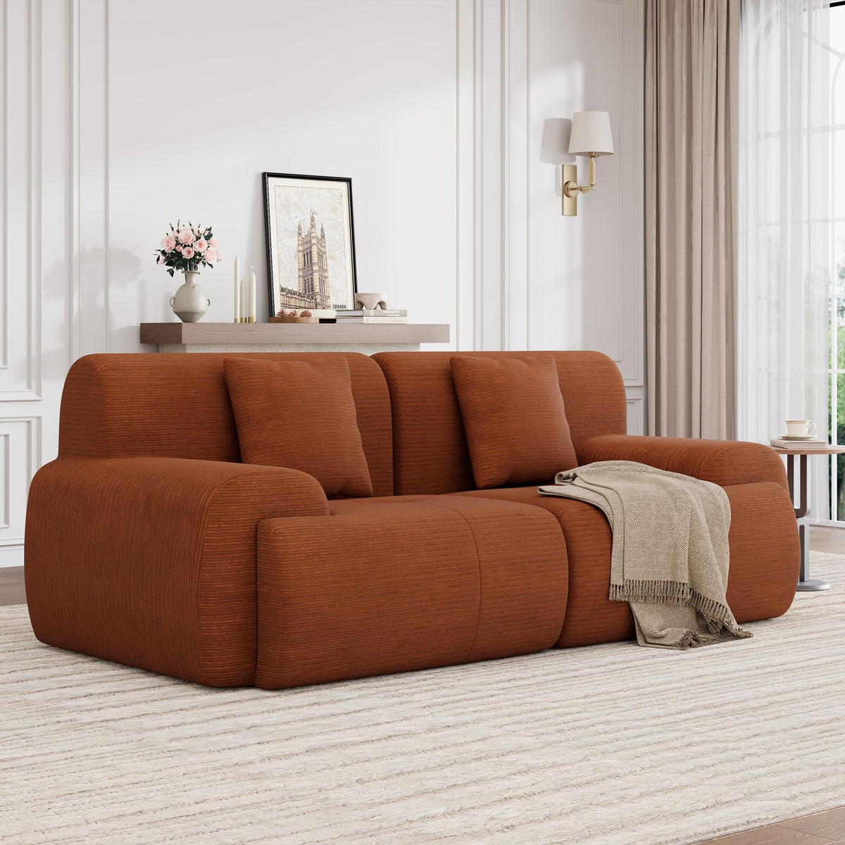 U Shaped Sectional Couch, Modular Cloud Couch Sofa, Boneless Sectional Sofa with Corduroy Fabric, Large Couches for Living Room,Green