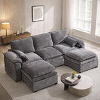108" Modular Sectional Sofa with Storage Ottoman, Sectional Couches for Living Room, Chenille U Shaped Cloud Couch with Pillow, Deep Seater Sofa for Apartment, Light Gray