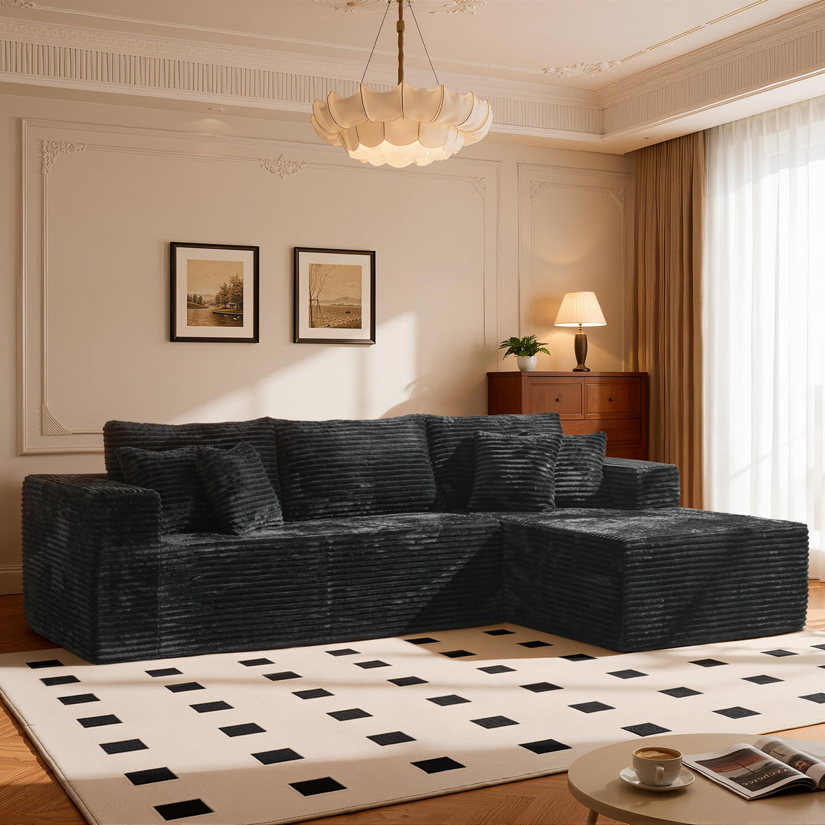 108" Modular Cloud Sofa, High-Density Foam Sectional Couch, Oversized Convertible U-Shaped Sofa Bed with Plush Fabric, Deep Seats, Wide Armrests, Boneless Couches for Living Room, Beige