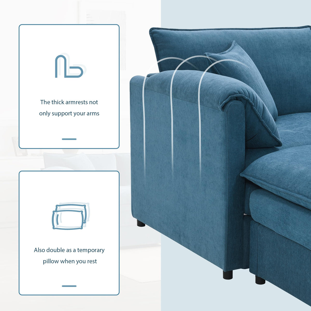 [NEW SKU of N723S1687C] 136" Chenille Modular Sectional Sofa with Deep and Wide Seat, U-Shaped Cloud Couch Set with Double Cushions, 6 Seat Sofa with Movable Ottoman, Oversized Indoor Furniture Enhan