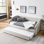 Twin Size Daybed with Trundle Upholstered Tufted Sofa Bed, Linen Fabric, Beige (82.5"x42.5"x34") YJ802