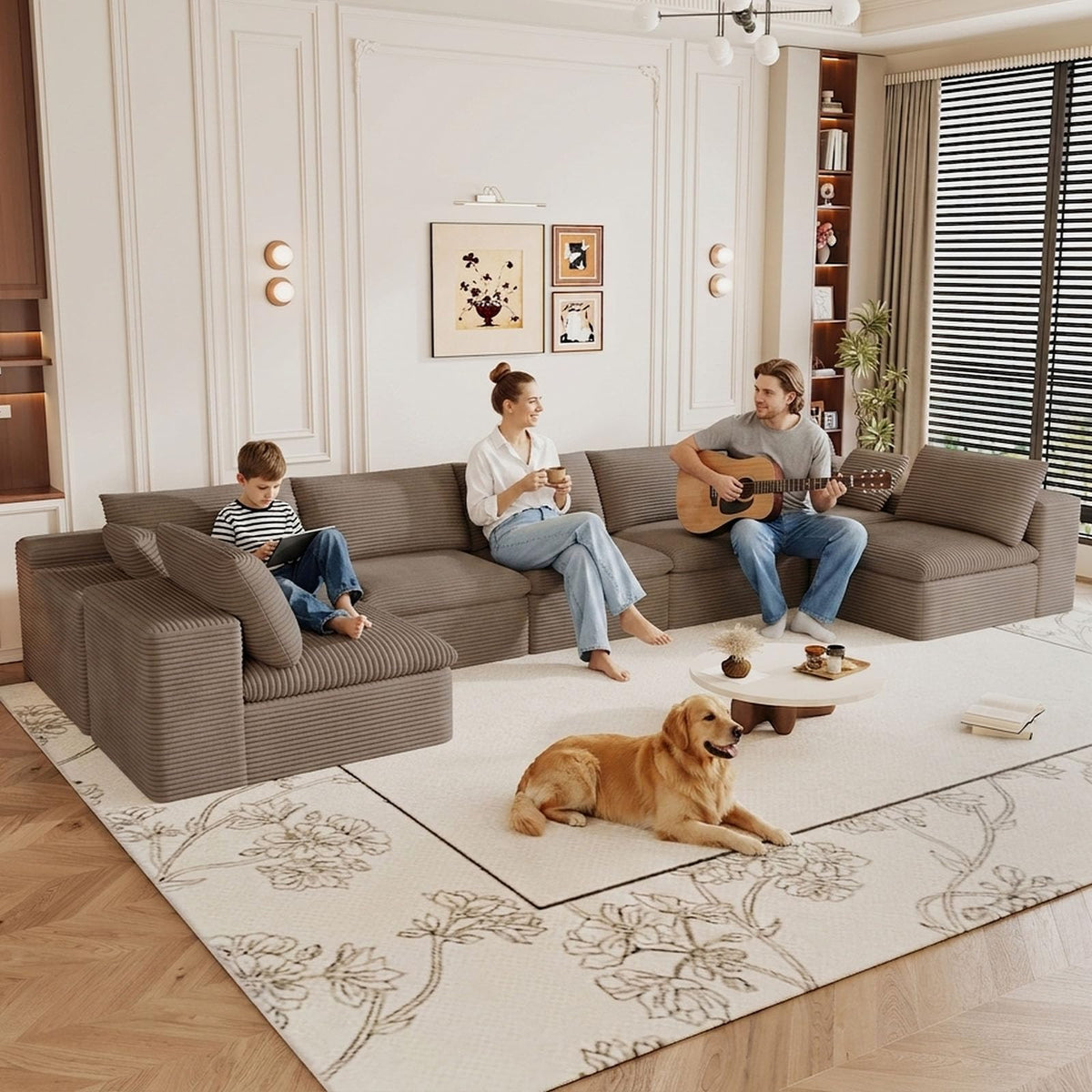 107" Cloud Couch Modular Sectional Couchs with Chaise Lounge, U-Shape Boneless Couches with Ottoman for Living Room, Corduroy Sofa with Deep Seat, No Assembly Required (Green, Left Facing Chaise)
