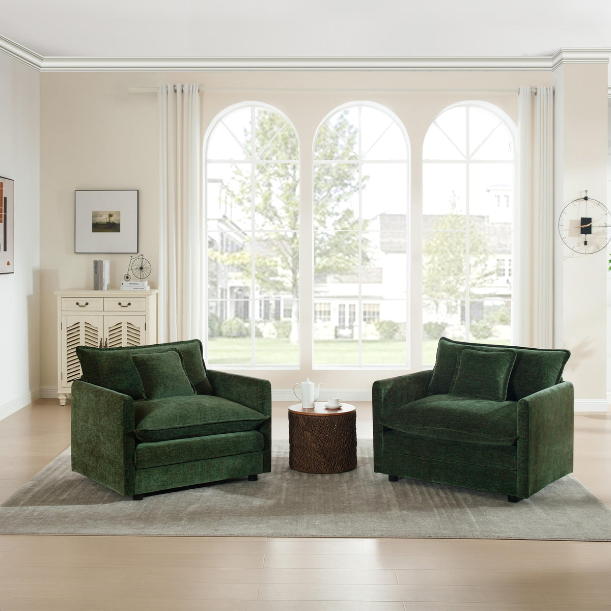 White Modular Sectional Sofa 3-Piece Set, Modern Deep Seat Chenille Couch, Loveseat, Single Sofa, Oversized Modular Couch for Living Room