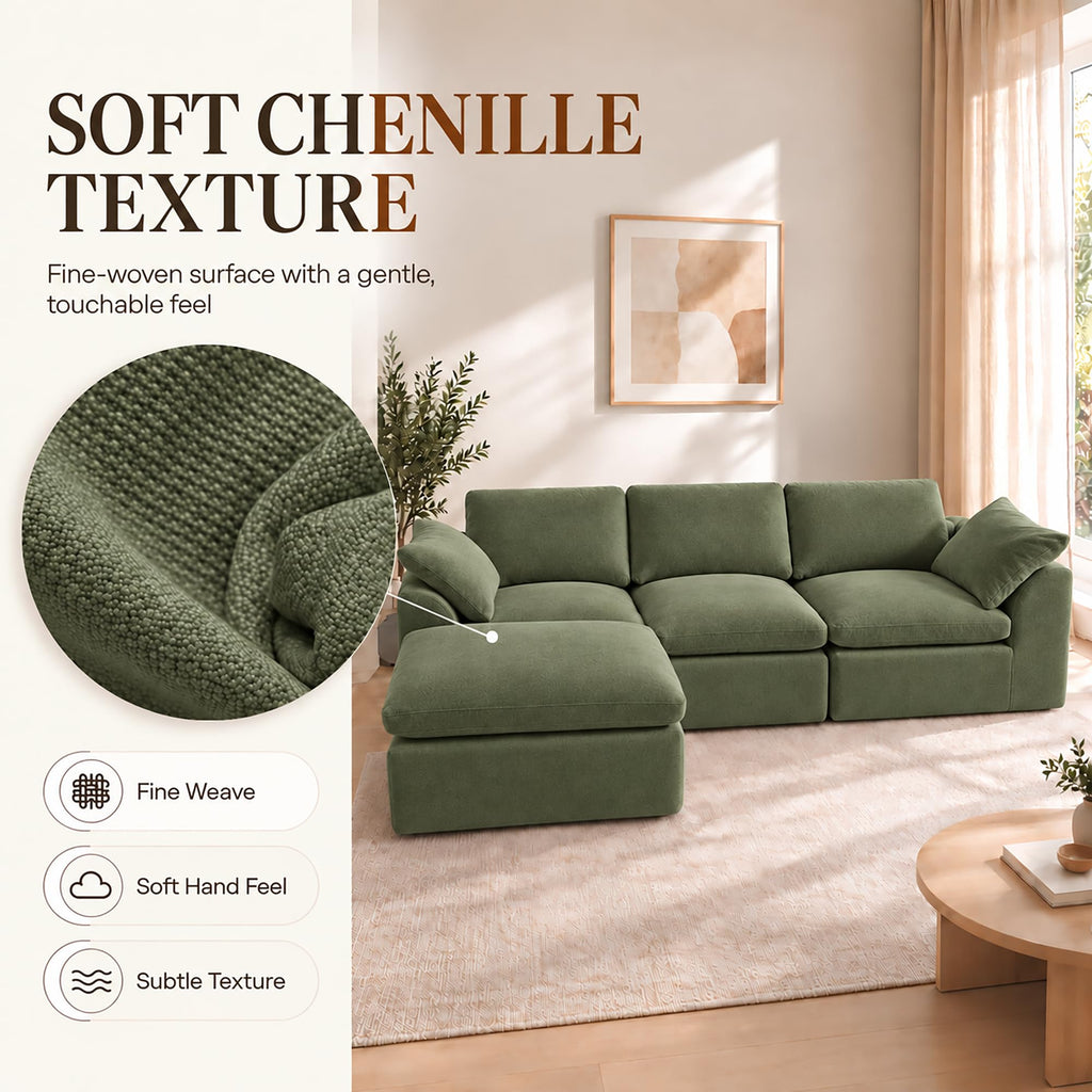 108" Cloud Sectional Couches for Living Room with Ottoman,Green