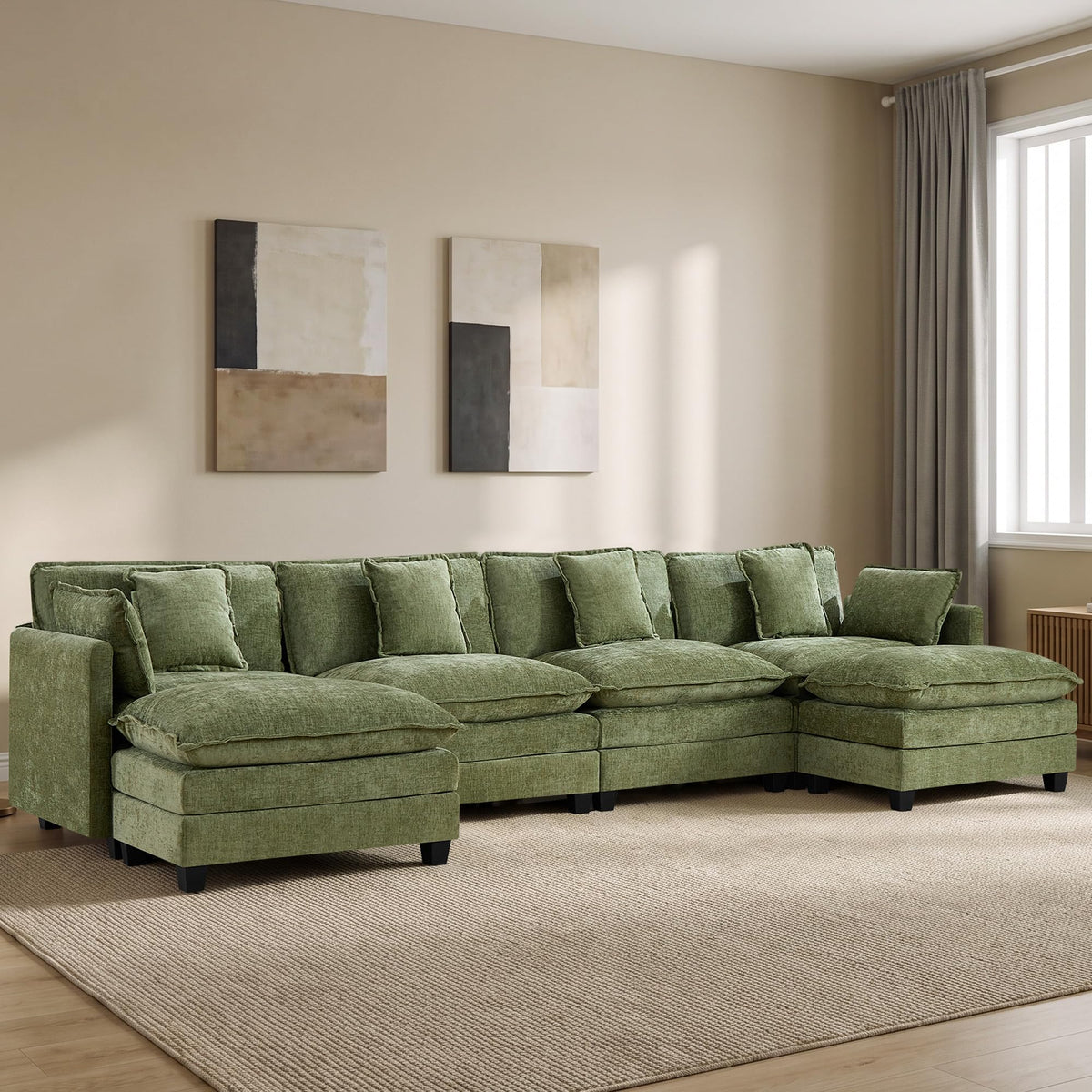 113" V-Shaped Cloud Couch, Modular Sectional for Living Room, Light Grey