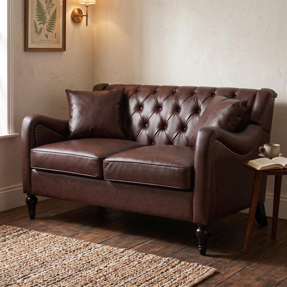 103" L-Shaped Chesterfield Sofa, Tufted PU Leather Sectional Couches for Living Room, 6-Seat Vintage Corner Couch, Black