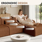 126" L Shaped Boneless Couch, 4-Seat Modular Sectional Sofa with Ottoman, Teddy Fleece Upholstery, Deep Seat Cloud Couch, No Assembly Required,Brown