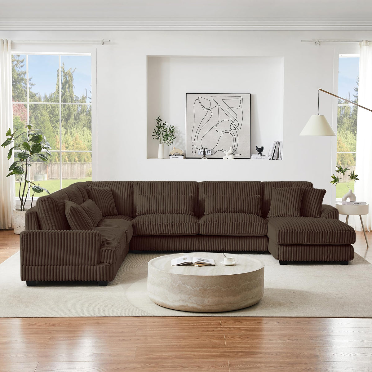128.35'' Oversized Sleeper Sofa for Living Room, U-Shaped Sofa Couch Modern Sofa Upholstered with a Chaise Lounge for Living Room, Brown