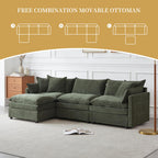 108.66" L Shaped Modular Sectional Couch, Comfy Chenille Upholstered Cloud Couches with Movable Ottoman for Living Room, Modern 3 Seater Sofa with Pillows for Apartment, Green