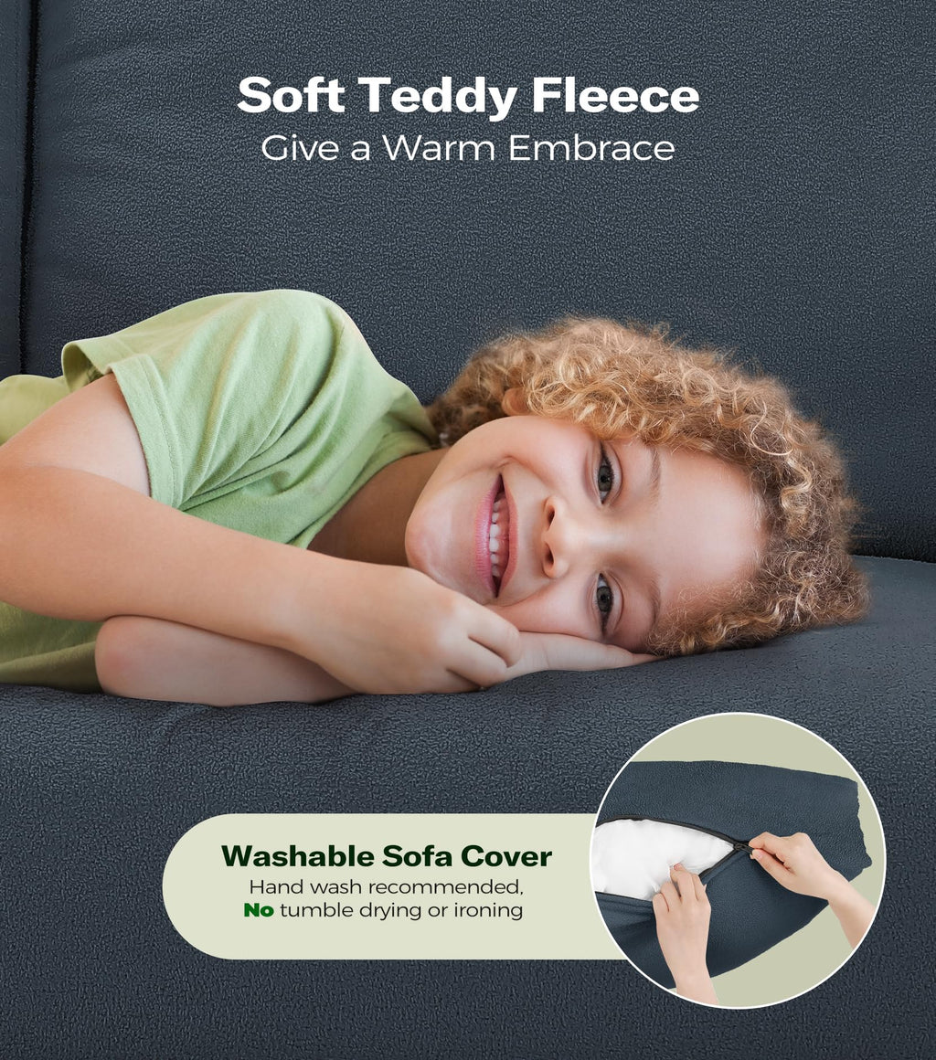 Welzona Loveseat Sofa, Teddy Love seat Couches 83", with 2 Storage Ottomans