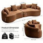 110.2" Boneless Curved Modular Sofa, Modern S-Shaped Chenille Upholstered Couch with 4 Pillows, Spring & Foam Support Soft Packed Sofa for Small Space Living Room, Home Decor (Caramel, 4)