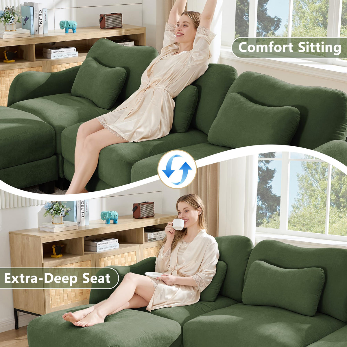 101.1" Modular Cloud Couch Deep Seat Sectional Sofa L Shaped Couch