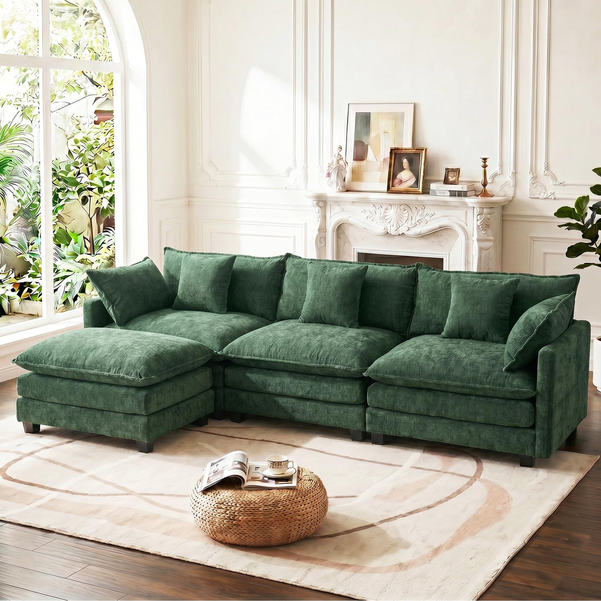 114" V‑Shaped Cloud Modular Sectional Sofa Couch, Chenille Corner Design