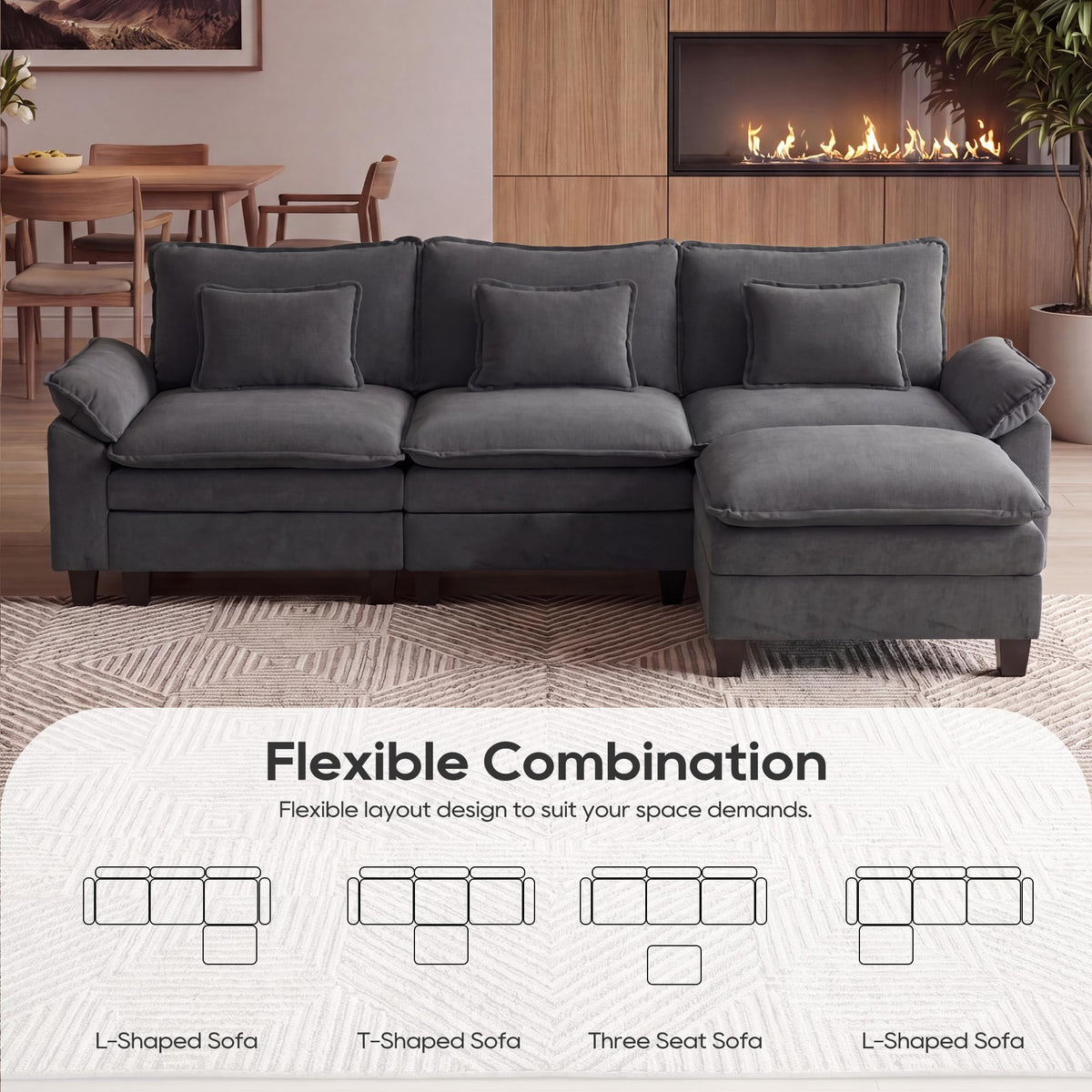 URRED Oversized Modular Sectional Sofa，Dark Gray：122" L Shaped