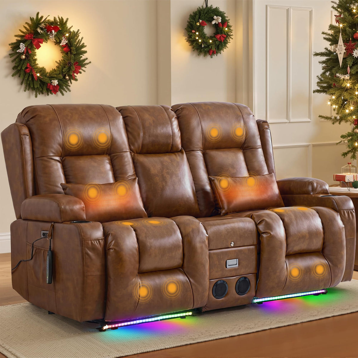TUNYI Power Loveseat Recliner Sofa with Massage & Heat
