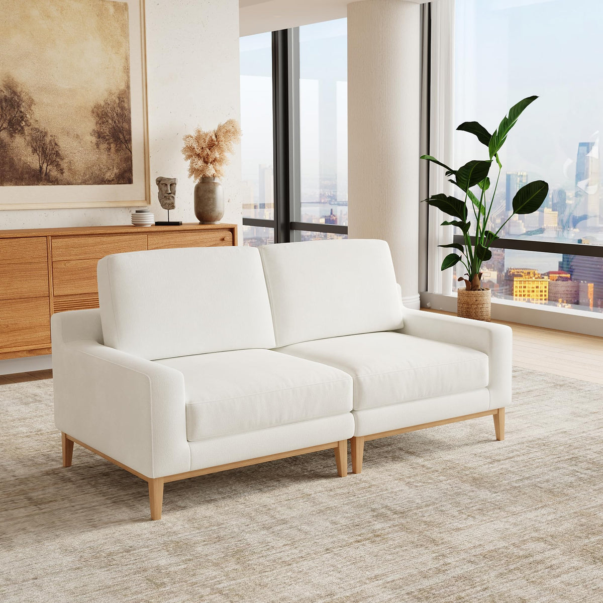 WJShome Oversized LoveSeat Modular Sectional Sofa, Wide Deep Seat Solid Wood Cloud Couch, FSC Certified Comfortable Cloud Couch Sectional, Sofa Covers Removable, White