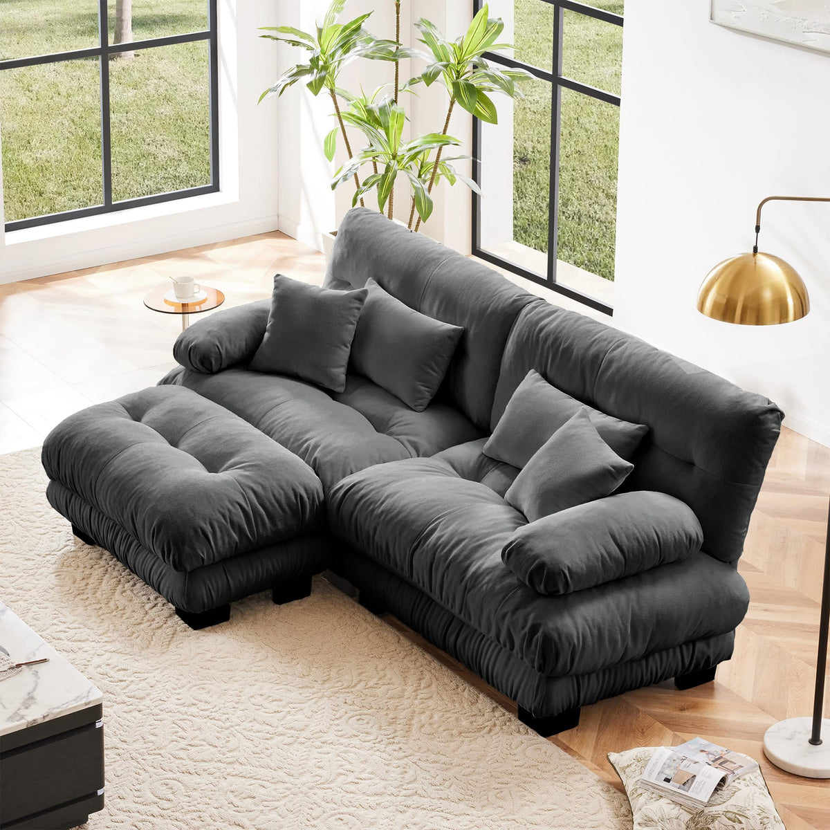 130" Modular Sectional Sofa,Velvet Upholstered Couches for Living Room,3 Seater Green Sofa Couch with Movable Ottoman,Big Comfy Loveseat Sofa with Deep Seats for Living Room,Apartment,Bedroom