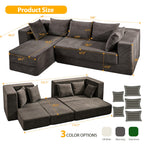 108" Boneless Sectional Chaise Couch, 17.5" Seat Height,Black Grey
