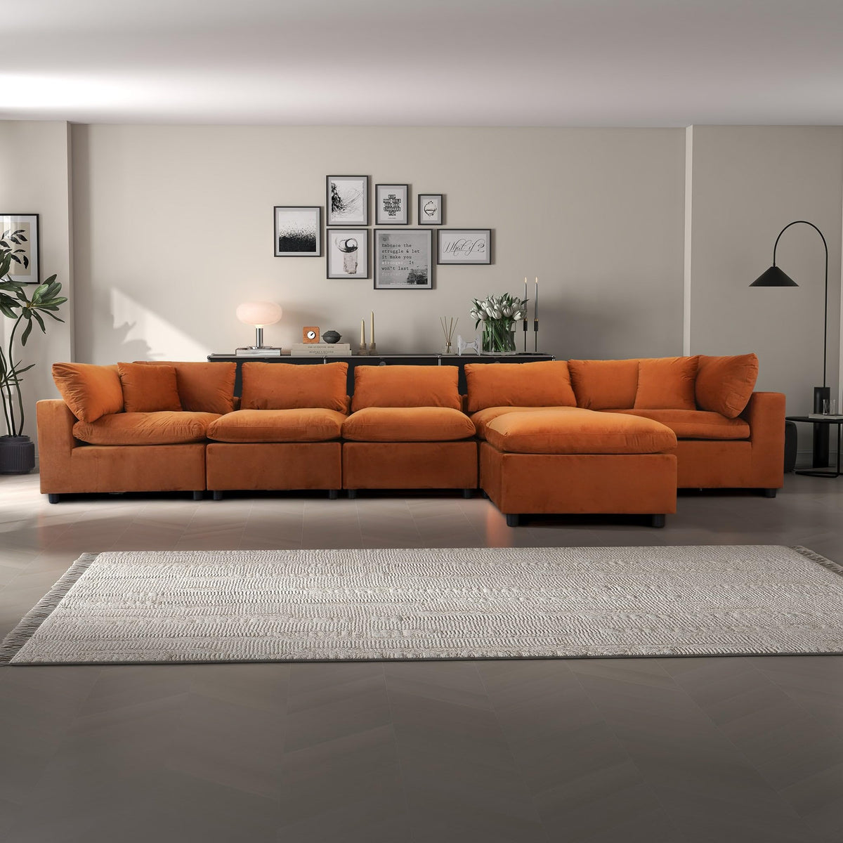 Velvet Modular Sofa in Burnt Orange, Sectional with L-Shape Design, Easy Assembly for Contemporary Homes