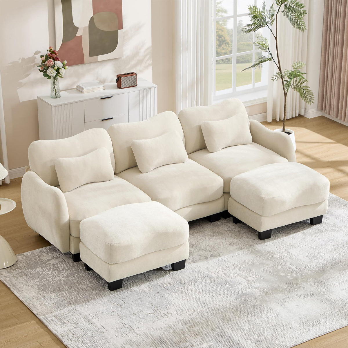 101.1" Modular Cloud Couch Deep Seat Sectional Sofa L Shaped Couch