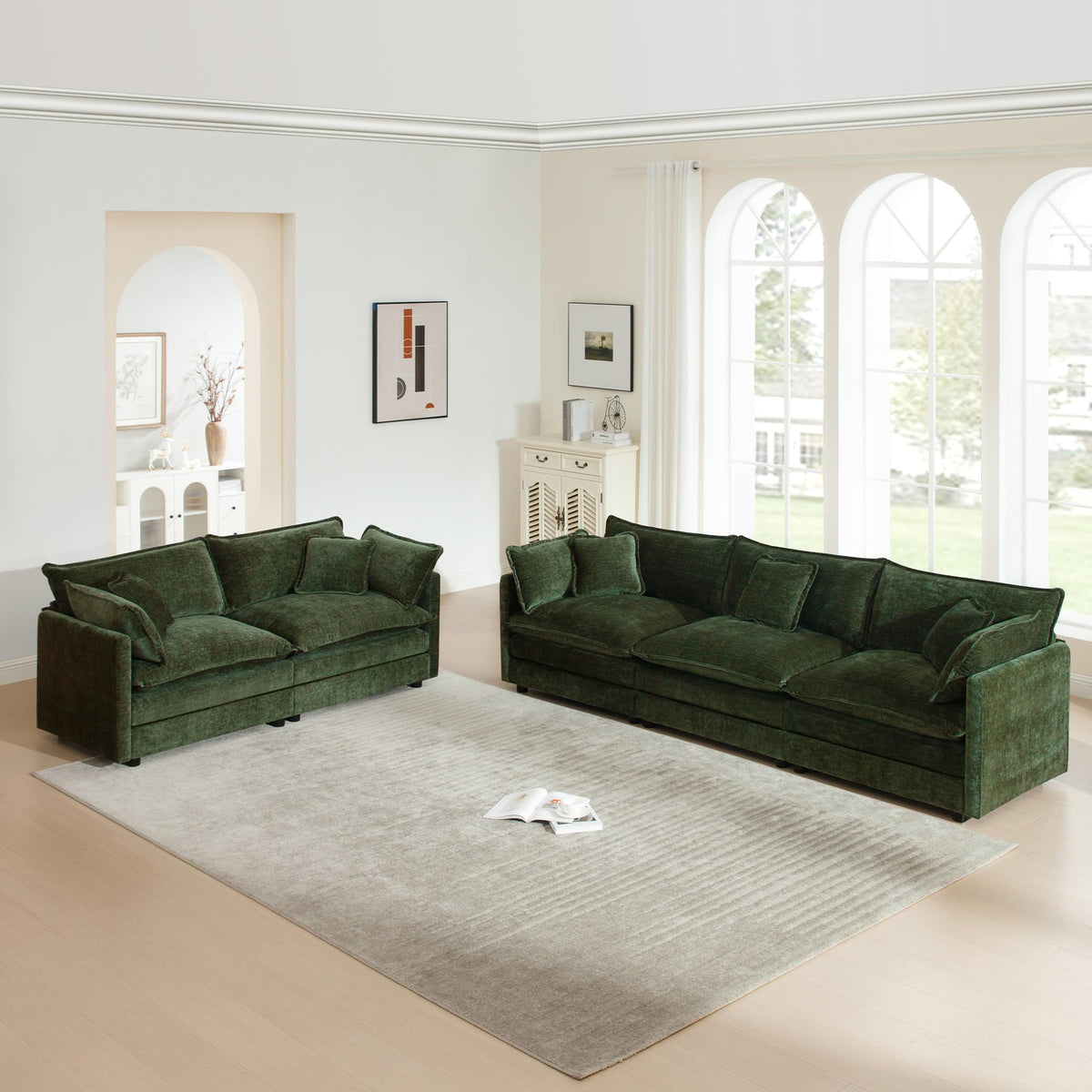 White Modular Sectional Sofa 3-Piece Set, Modern Deep Seat Chenille Couch, Loveseat, Single Sofa, Oversized Modular Couch for Living Room
