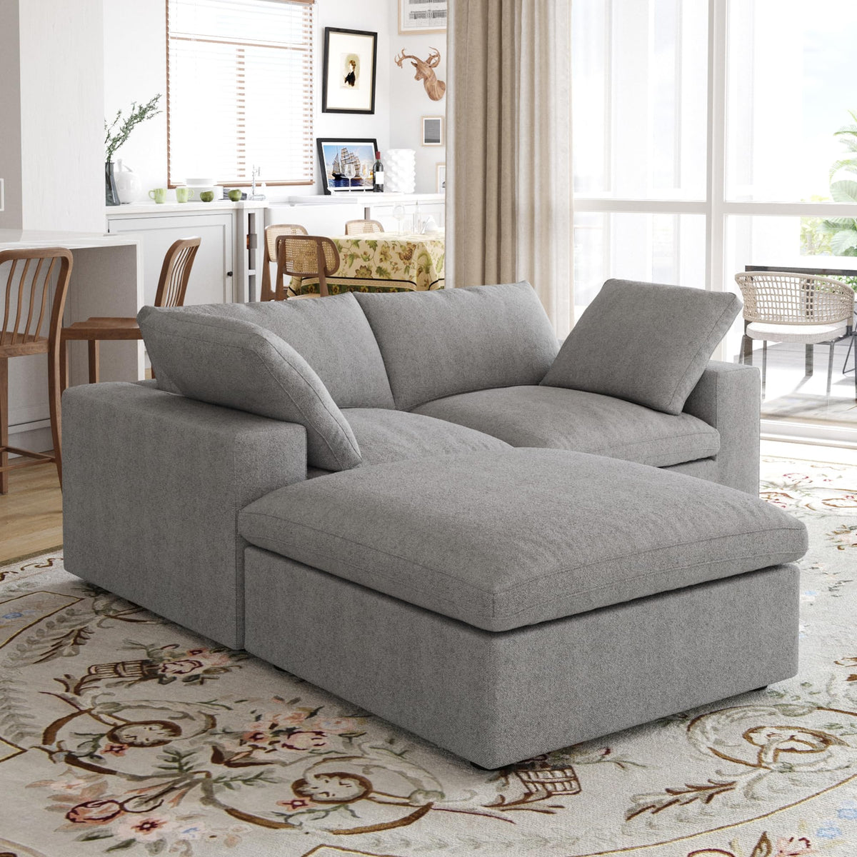 118" Modular Sectional Sofa, L Shaped Sectional Couch with Storage Ottoman, Deep Seat Linen Blend Sofa with Removable Covers for Living Room Apartment, Khaki